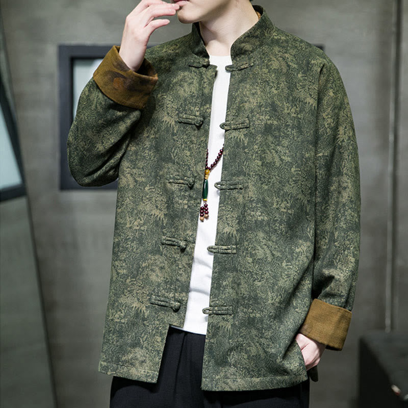 Leaves Flower Frog-button Tang Suit Cotton Men's Jacket Shirt