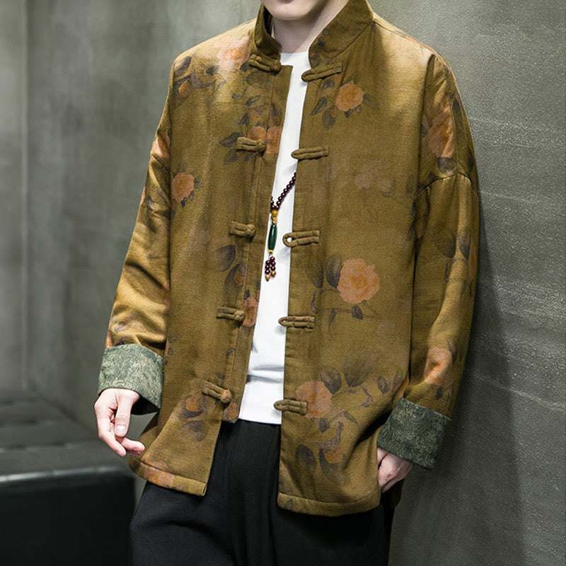 Leaves Flower Frog-button Tang Suit Cotton Men's Jacket Shirt