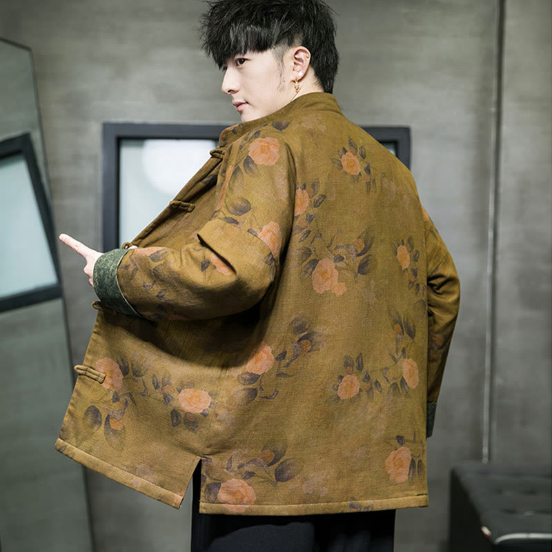 Leaves Flower Frog-button Tang Suit Cotton Men's Jacket Shirt