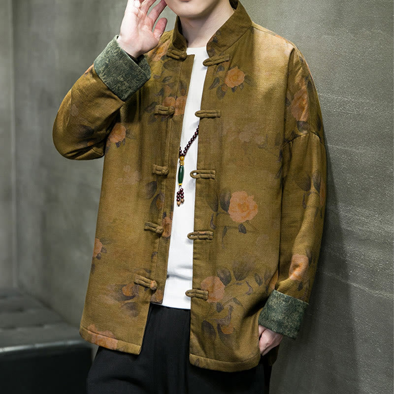 Leaves Flower Frog-button Tang Suit Cotton Men's Jacket Shirt
