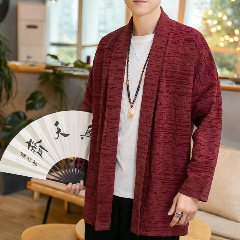 Fall Simple Loose Plain Linen Blend Men's Mid-length Coat Clothing