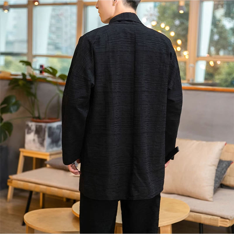 Fall Simple Loose Plain Linen Blend Men's Mid-length Coat Clothing