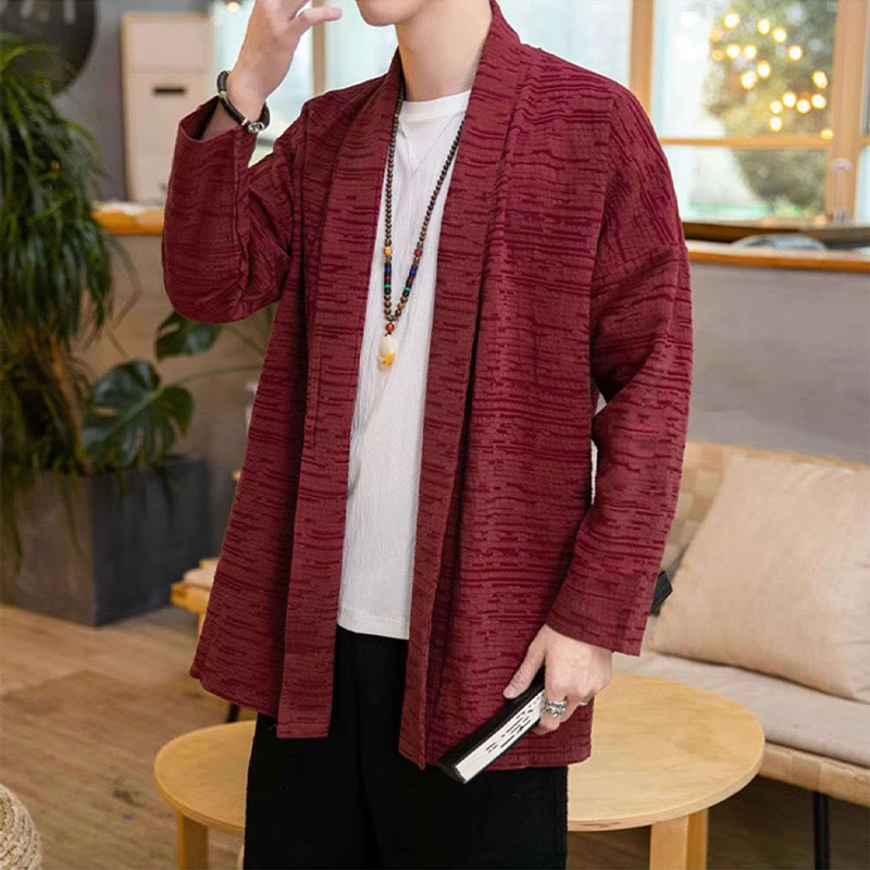 Fall Simple Loose Plain Linen Blend Men's Mid-length Coat Clothing