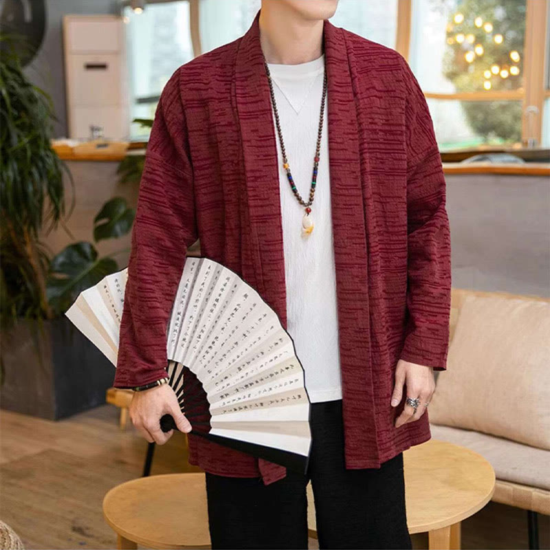 Fall Simple Loose Plain Linen Blend Men's Mid-length Coat Clothing