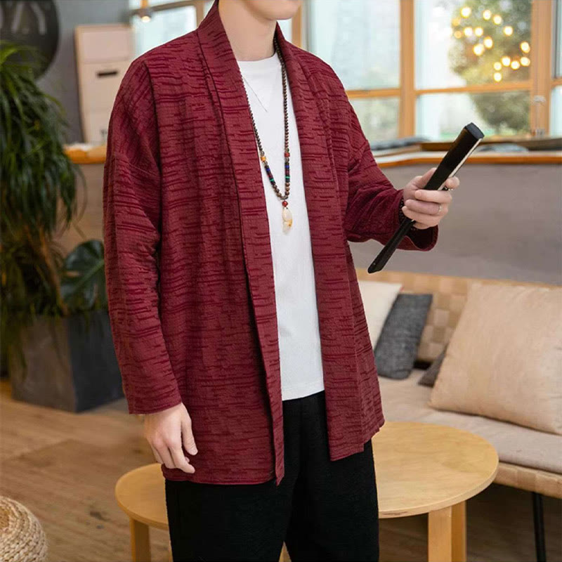 Fall Simple Loose Plain Linen Blend Men's Mid-length Coat Clothing