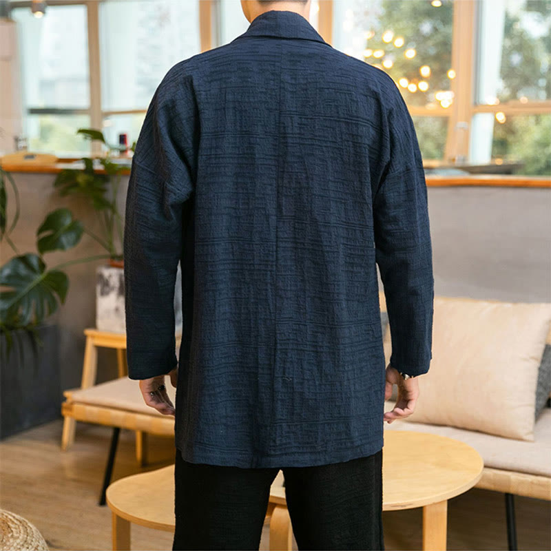 Fall Simple Loose Plain Linen Blend Men's Mid-length Coat Clothing