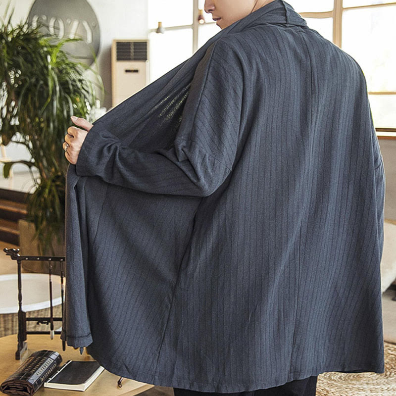 Fall Simple Casual Loose Plain Linen Blend Men's Mid-length Coat Clothing
