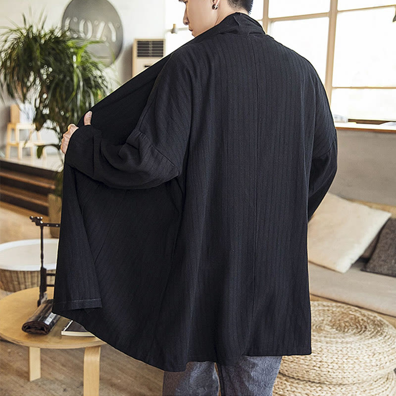 Fall Simple Casual Loose Plain Linen Blend Men's Mid-length Coat Clothing