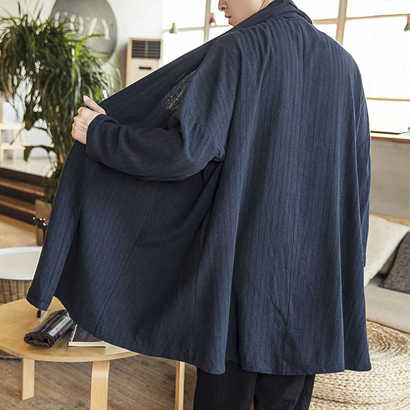 Fall Simple Casual Loose Plain Linen Blend Men's Mid-length Coat Clothing