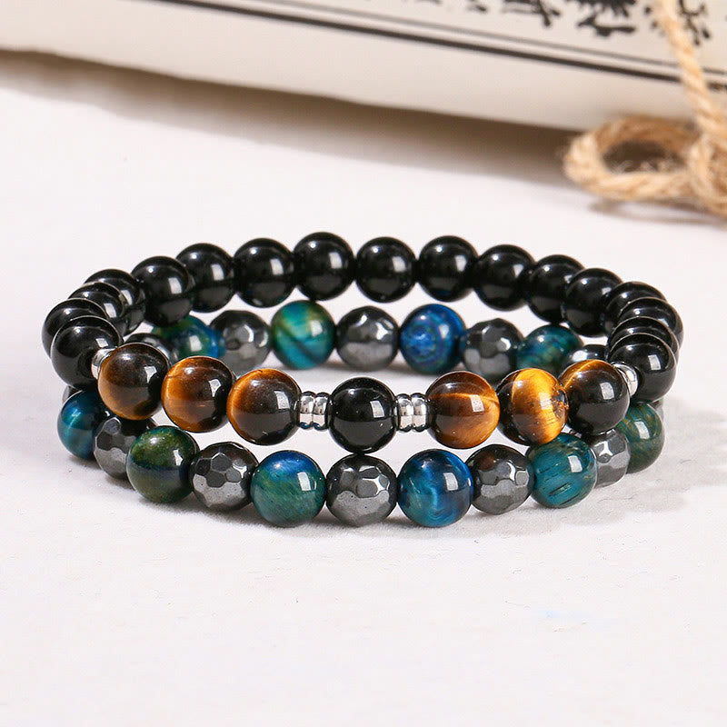 2Pcs Hematite Tiger Eye Blue Tiger Eye Powerful Bracelet Set