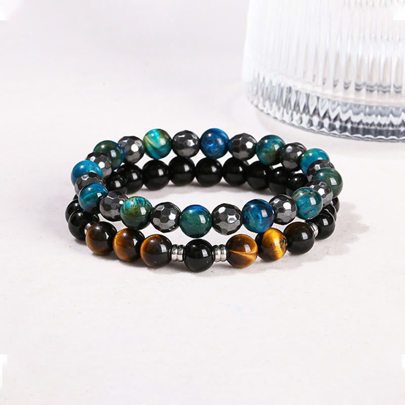 2Pcs Hematite Tiger Eye Blue Tiger Eye Powerful Bracelet Set