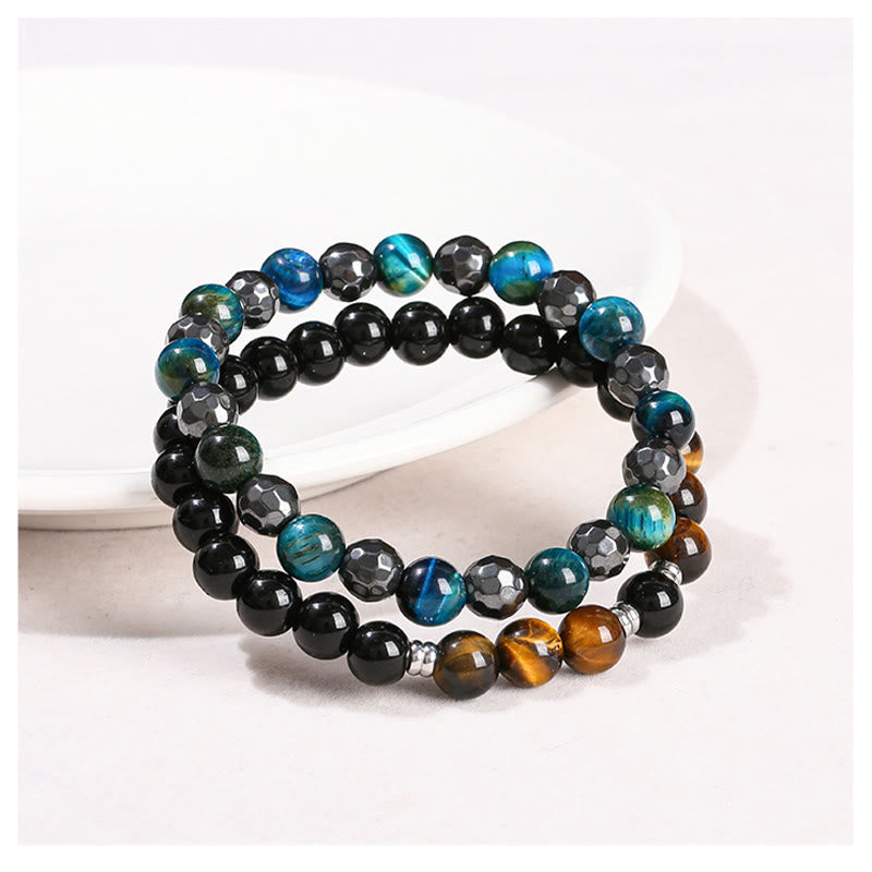 2Pcs Hematite Tiger Eye Blue Tiger Eye Powerful Bracelet Set