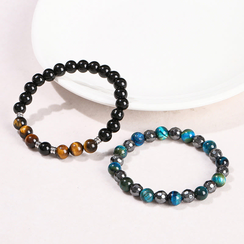 2Pcs Hematite Tiger Eye Blue Tiger Eye Powerful Bracelet Set