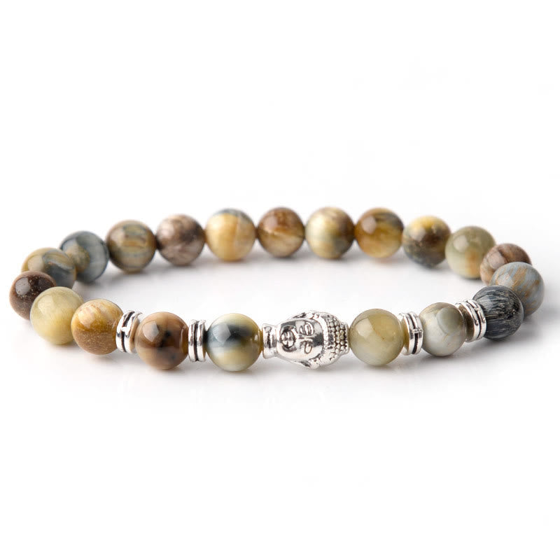Blue Green Red Tiger Eye Buddha Head Balance Bracelet