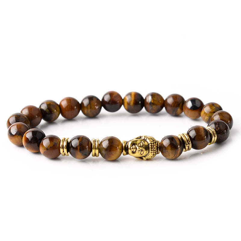 Vibrant Tiger Eye Beaded Bracelet with Buddha Head Charm