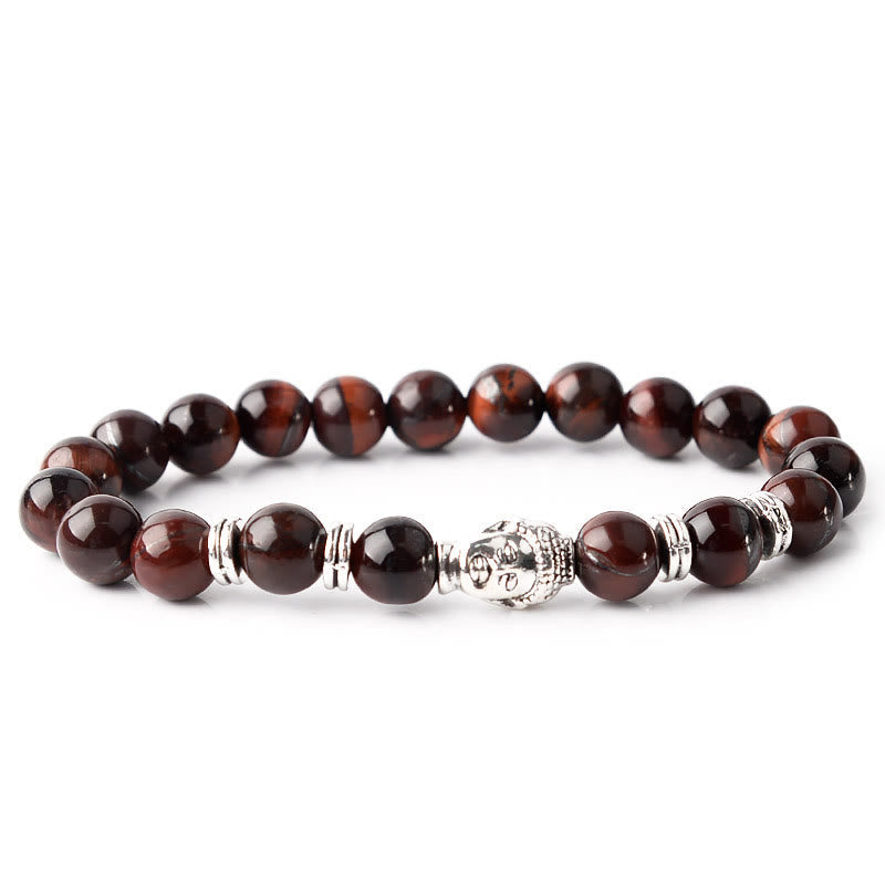 Vibrant Tiger Eye Beaded Bracelet with Buddha Head Charm