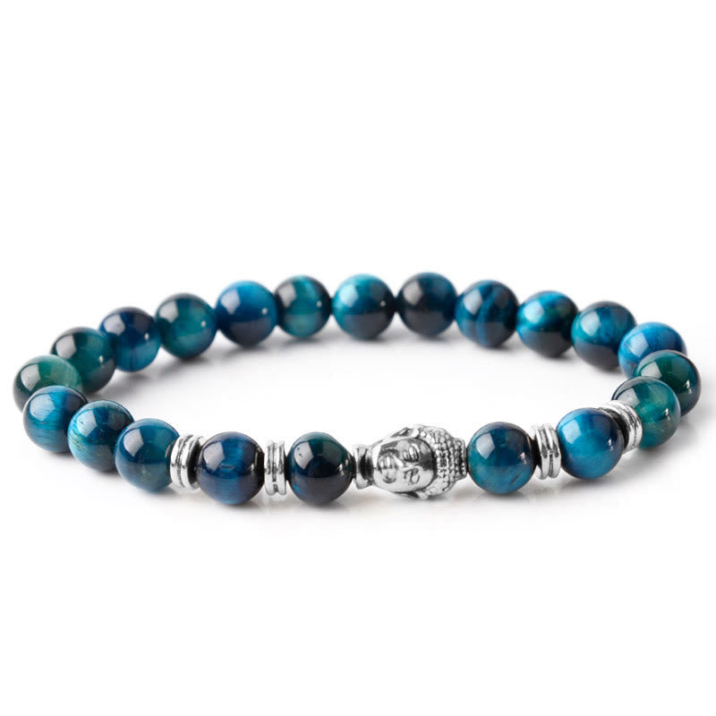 Blue Green Red Tiger Eye Buddha Head Balance Bracelet