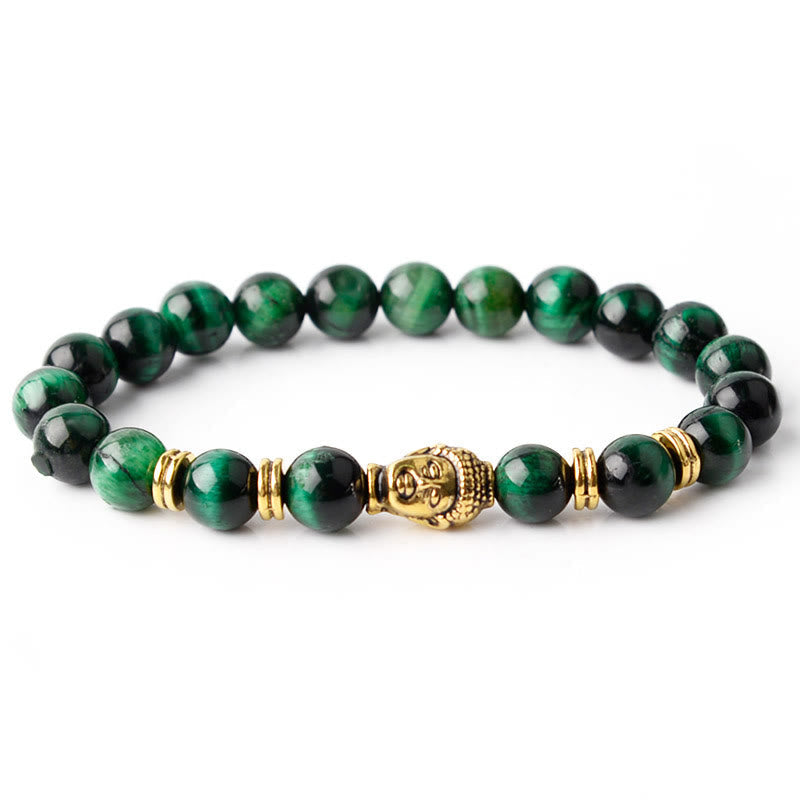 Blue Green Red Tiger Eye Buddha Head Balance Bracelet