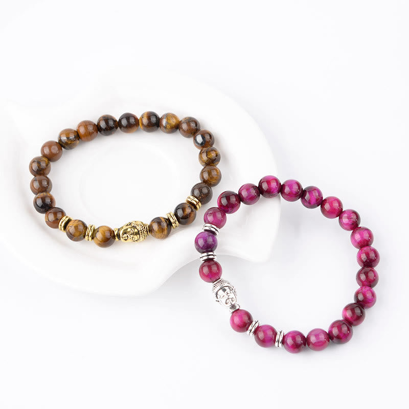 Blue Green Red Tiger Eye Buddha Head Balance Bracelet