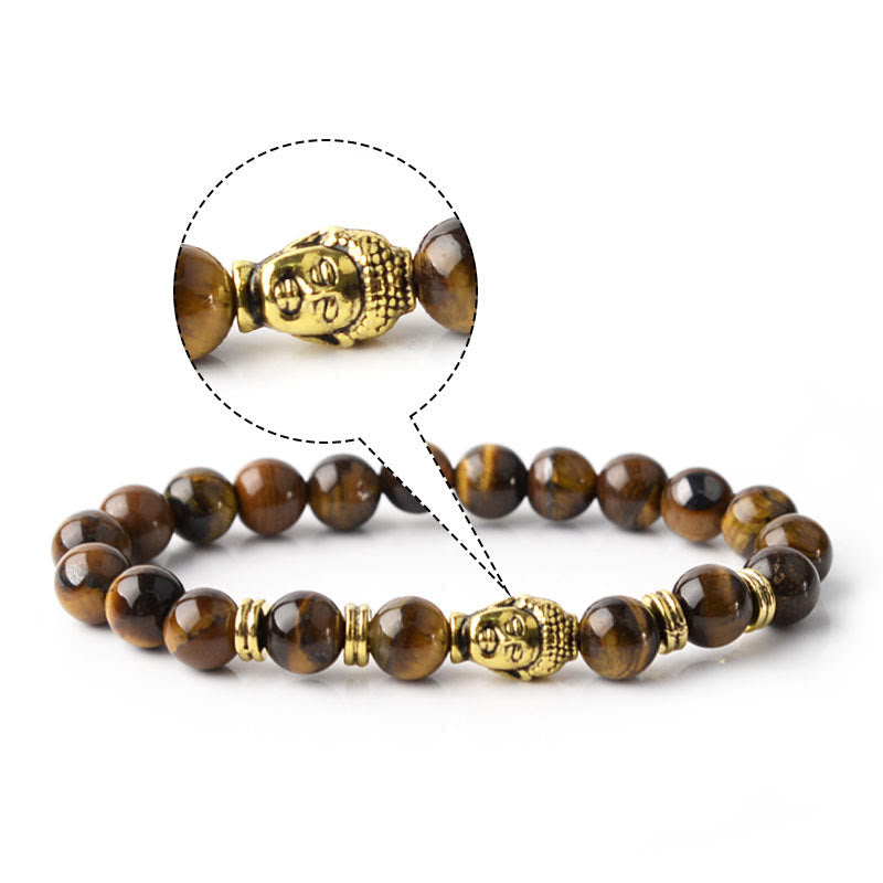 Blue Green Red Tiger Eye Buddha Head Balance Bracelet