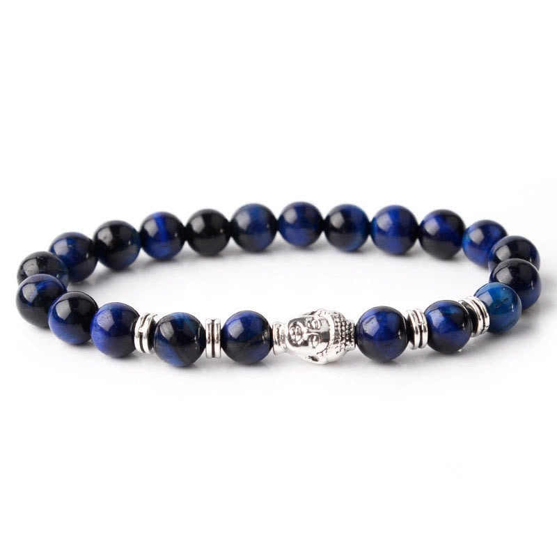 Blue Green Red Tiger Eye Buddha Head Balance Bracelet