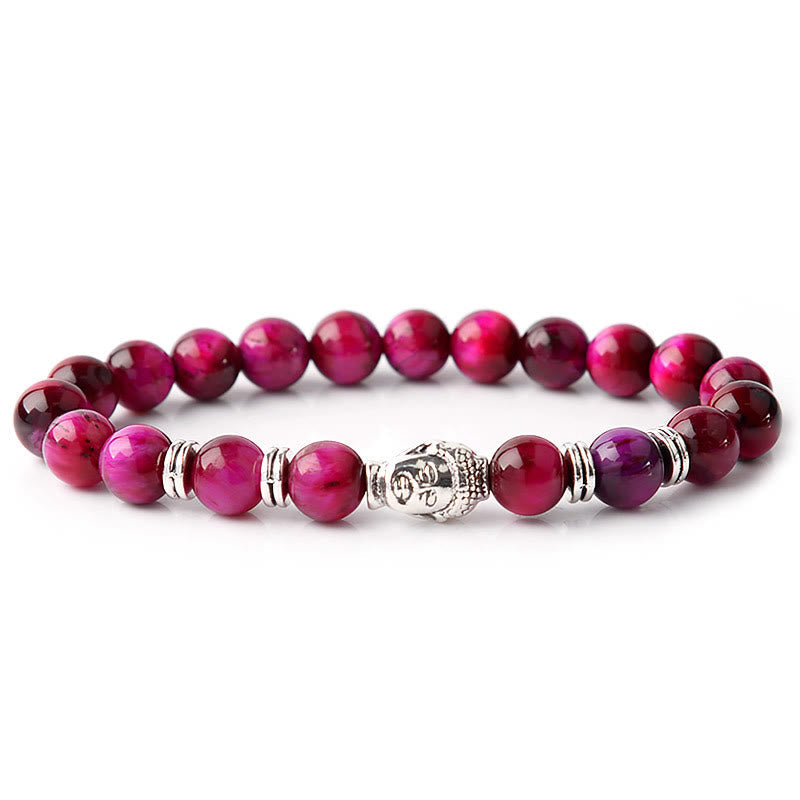 Blue Green Red Tiger Eye Buddha Head Balance Bracelet
