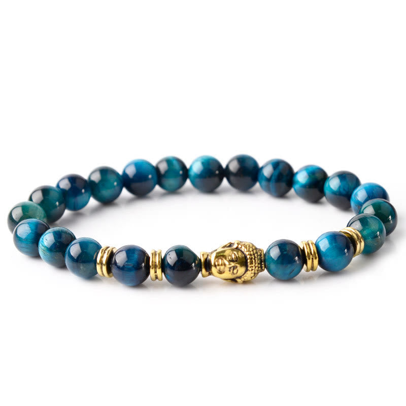 Blue Green Red Tiger Eye Buddha Head Balance Bracelet