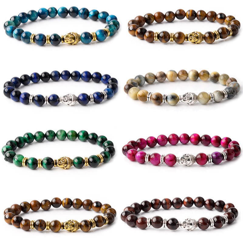 Vibrant Tiger Eye Beaded Bracelet with Buddha Head Charm