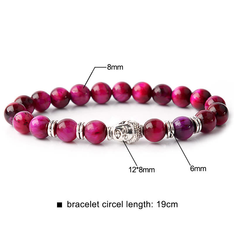Vibrant Tiger Eye Beaded Bracelet with Buddha Head Charm