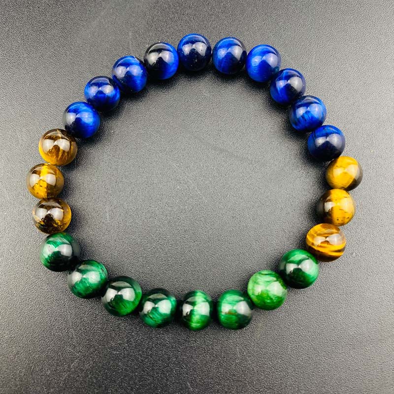 Triple Tone Blue Green and Golden Tiger Eye Beaded Balance Bracelet