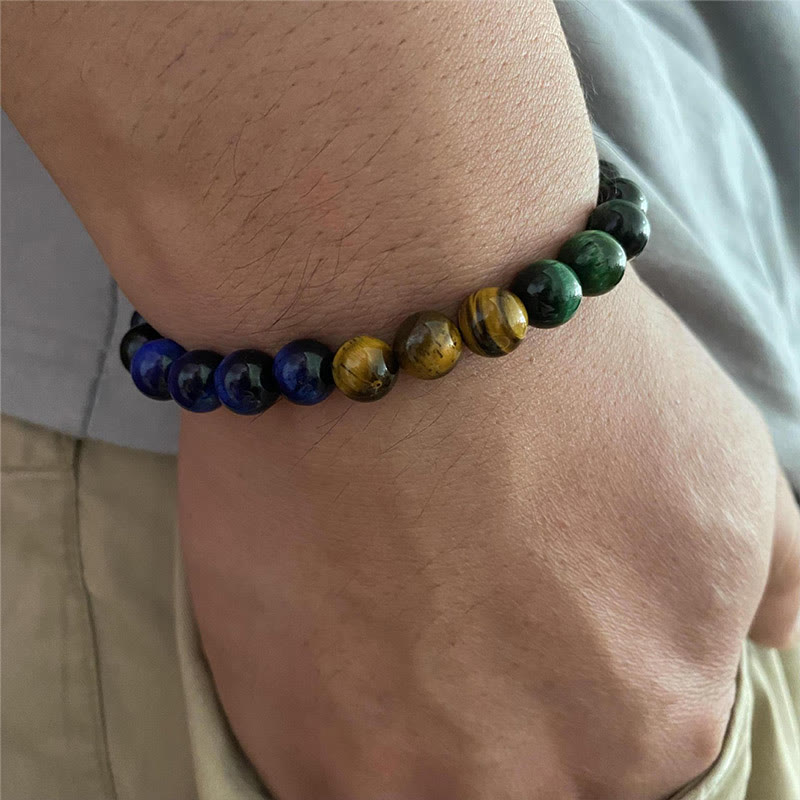 Blue, Green & Classic Tiger Eye Balance Beaded Bracelet