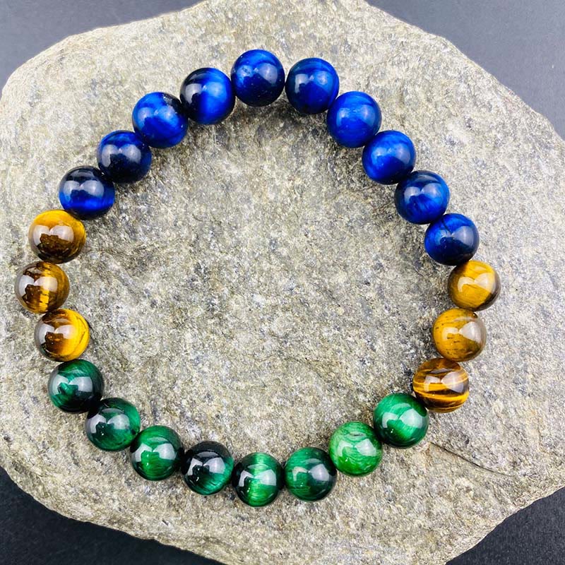 Triple Tone Blue Green and Golden Tiger Eye Beaded Balance Bracelet