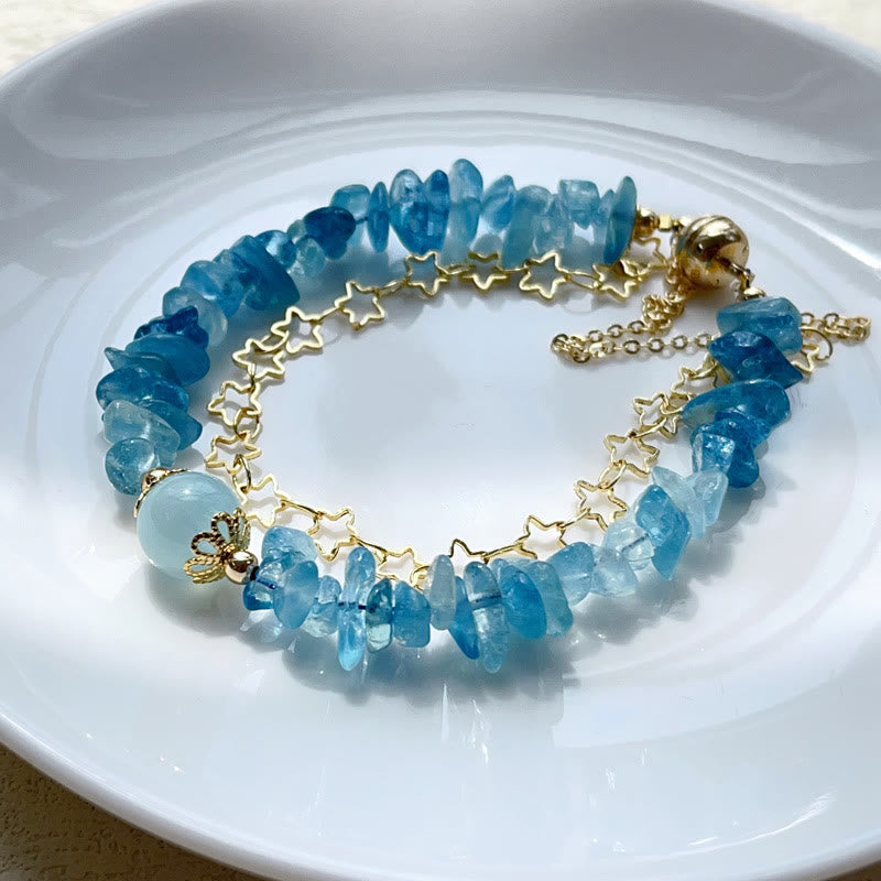 Aquamarine Gravel Star Copper Chain Bracelet with Magnetic Buckle