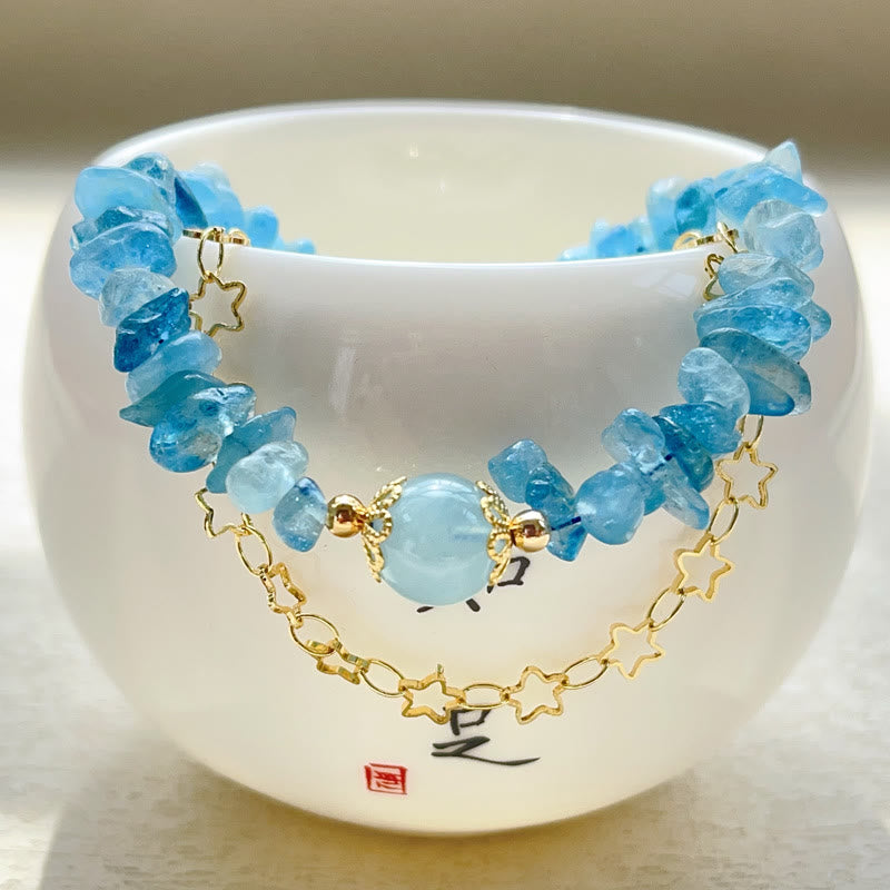 Aquamarine Gravel Star Copper Chain Bracelet with Magnetic Buckle