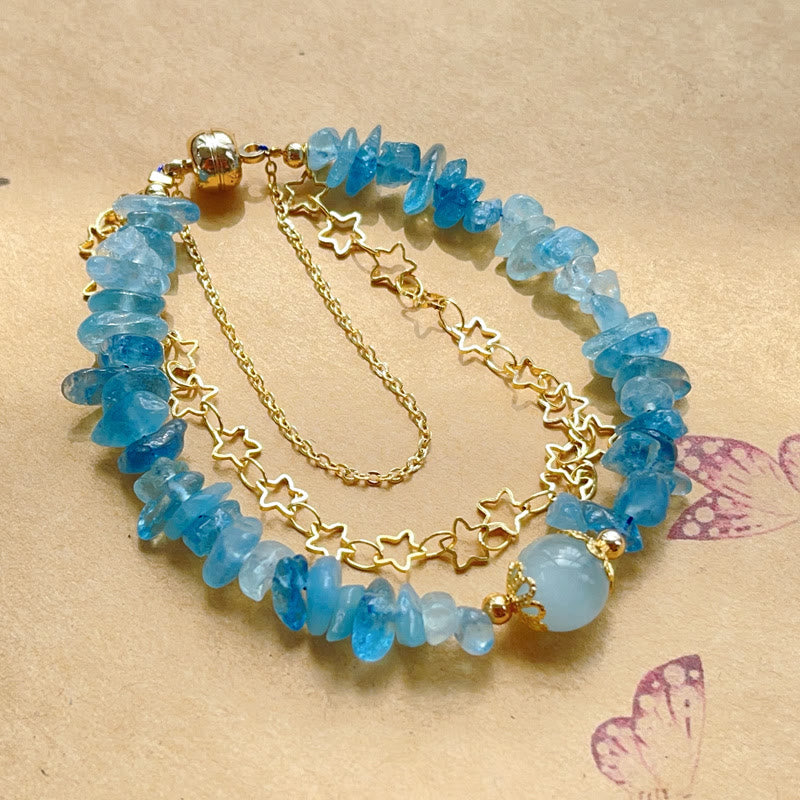 Aquamarine Gravel Star Copper Chain Bracelet with Magnetic Buckle