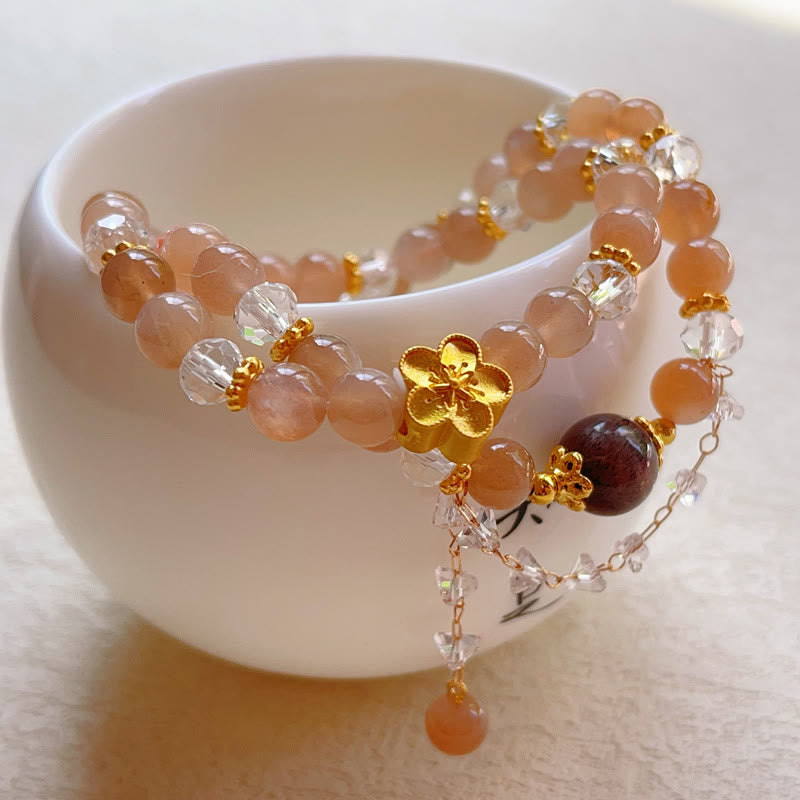 Sun Stone Crystal Peach Blossom Wealth Double Wrap Bracelet