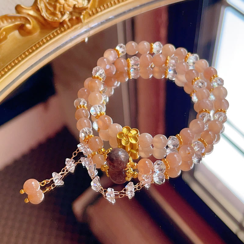 Sun Stone Crystal Peach Blossom Wealth Double Wrap Bracelet