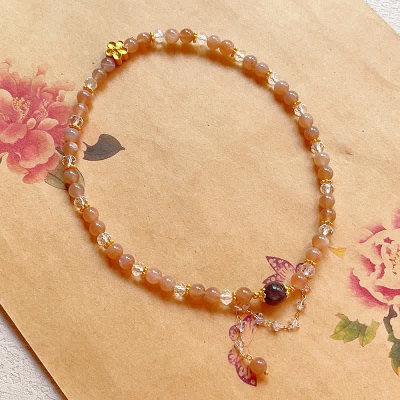 Sun Stone Crystal Peach Blossom Wealth Double Wrap Bracelet