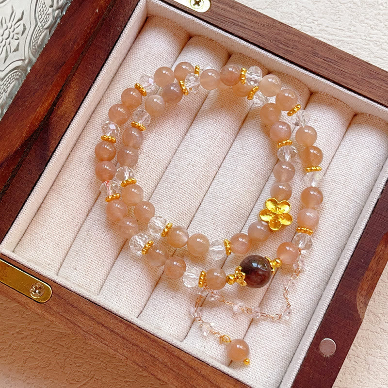 Sun Stone Crystal Peach Blossom Wealth Double Wrap Bracelet
