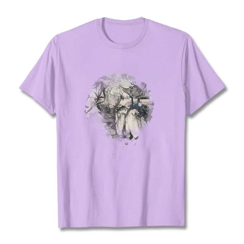 Chinese Bamboo Mountain Pavilion Design Pattern Tee T-shirt
