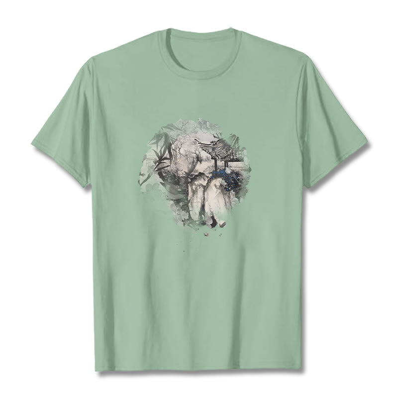Chinese Bamboo Mountain Pavilion Design Pattern Tee T-shirt