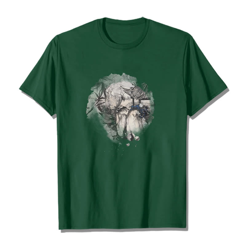 Chinese Bamboo Mountain Pavilion Design Pattern Tee T-shirt