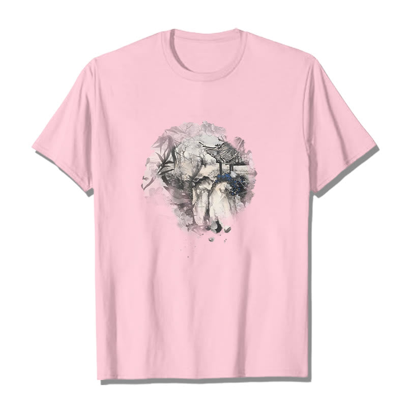 Chinese Bamboo Mountain Pavilion Design Pattern Tee T-shirt