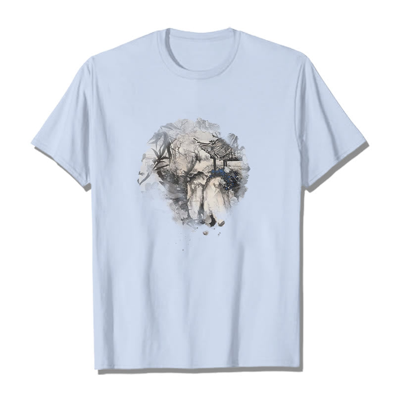 Chinese Bamboo Mountain Pavilion Design Pattern Tee T-shirt