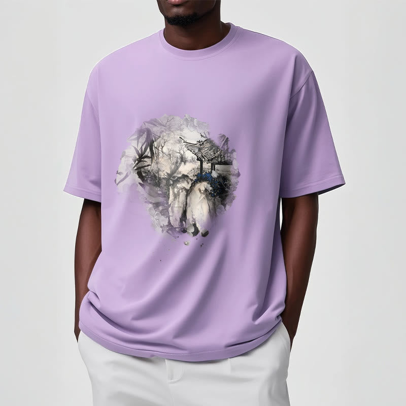 Chinese Bamboo Mountain Pavilion Design Pattern Tee T-shirt