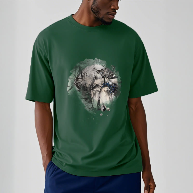 Chinese Bamboo Mountain Pavilion Design Pattern Tee T-shirt