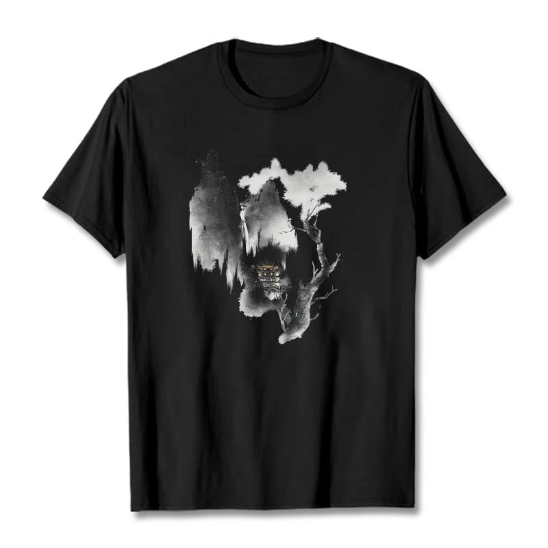 Pavilion Tree Geese Around The Mountains Pattern Tee T-shirt
