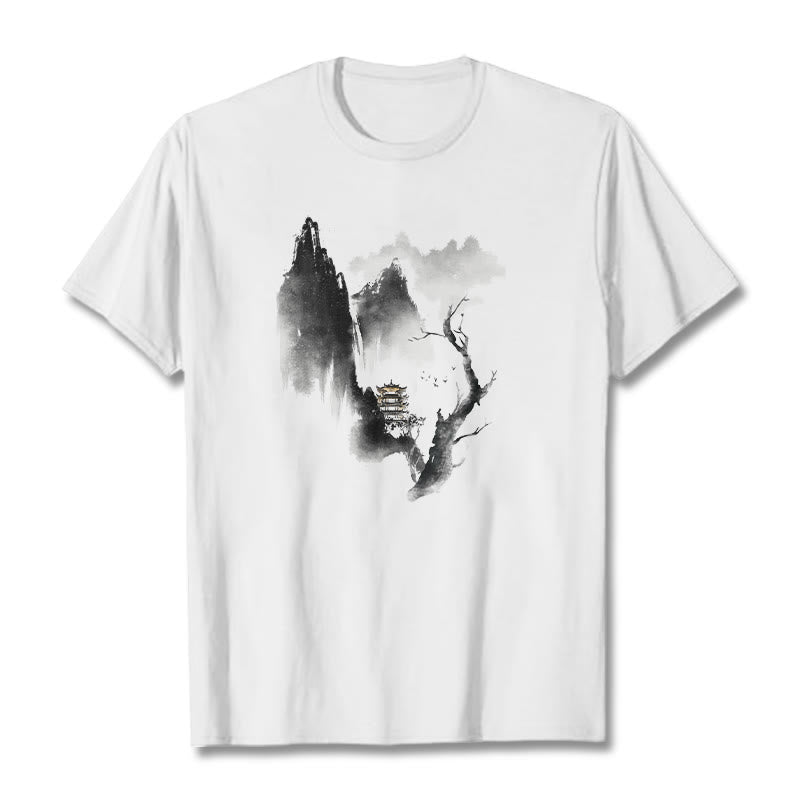 Pavilion Tree Geese Around The Mountains Pattern Tee T-shirt