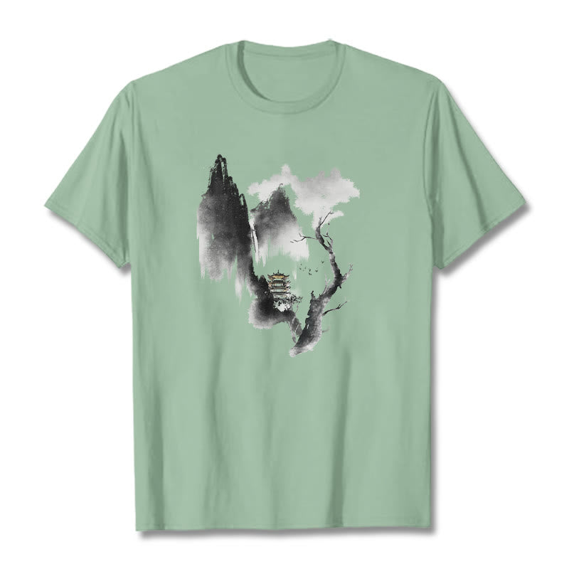 Pavilion Tree Geese Around The Mountains Pattern Tee T-shirt