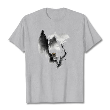Pavilion Tree Geese Around The Mountains Pattern Tee T-shirt